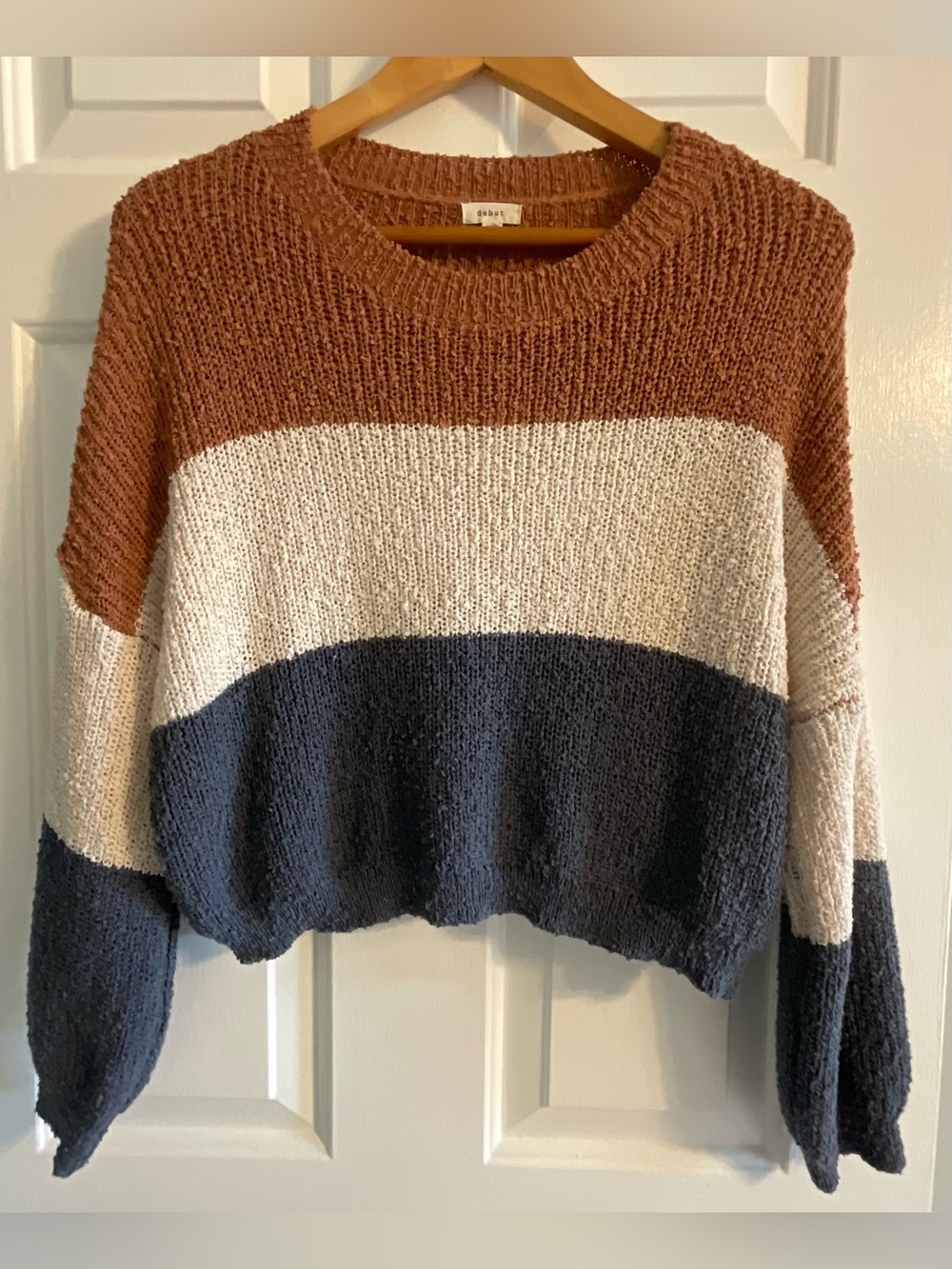 DEBUT Colorblock Popcorn Knit Oversized Cropped Boxy Sweater - Size Extra Small